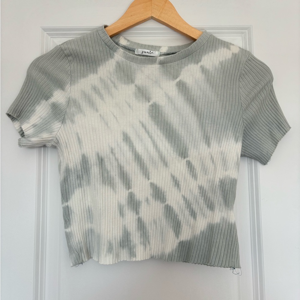Junie Blue-Gray & White Tie Dye Cropped Baby Tee Shirt Size Large